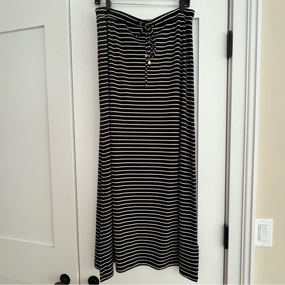 Michael Kors Black and White A-Line Maxi Skirt with Tie Front